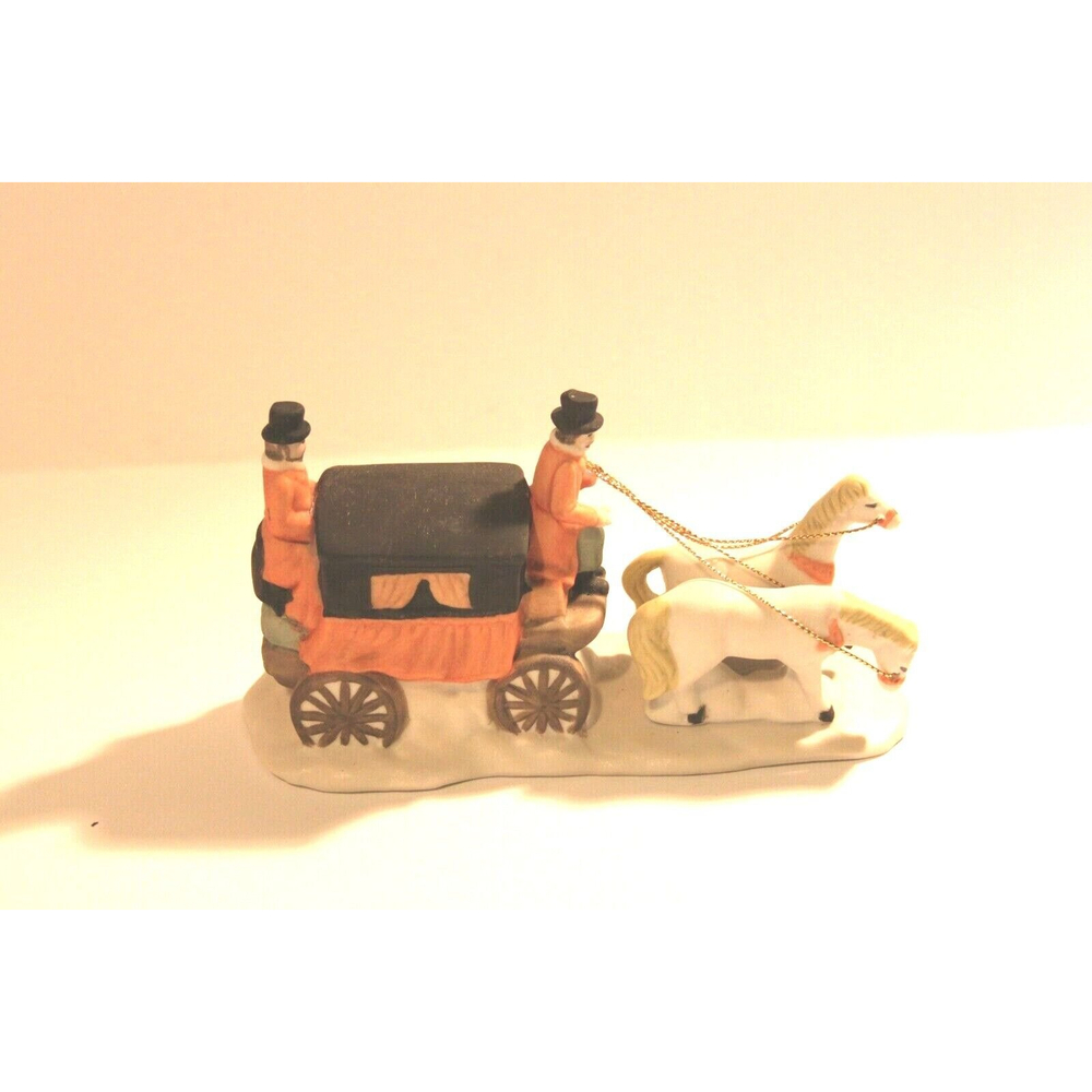 Vintage Christmas Village Horse and Carriage Porcelain Figure Porcelain 6” Décor